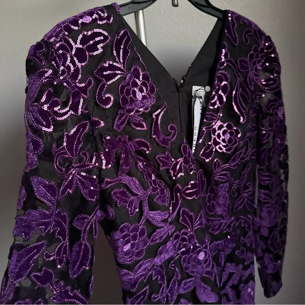 NWT DRESS THE POPULATION Kelsey Long Sleeve Mini Dress Sz M - Picture 7 of 11